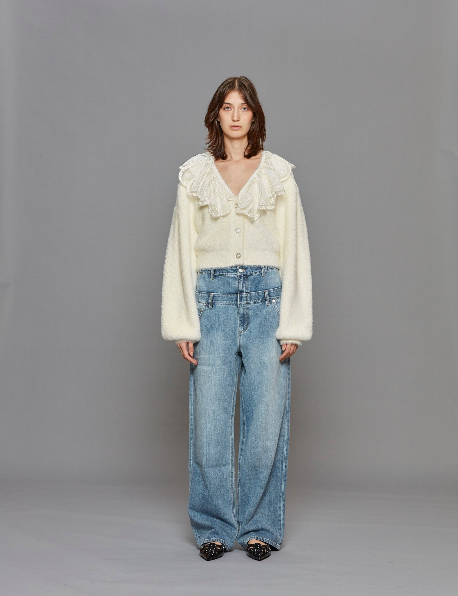 cardigan pizzo panna - rotate - cardigan