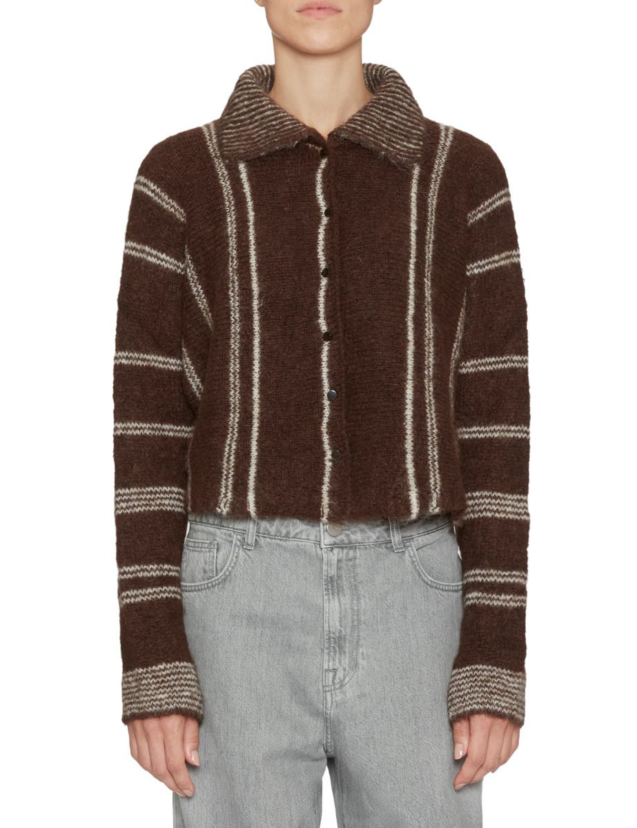 cardigan righe mohair moro bianco - Frida SRL