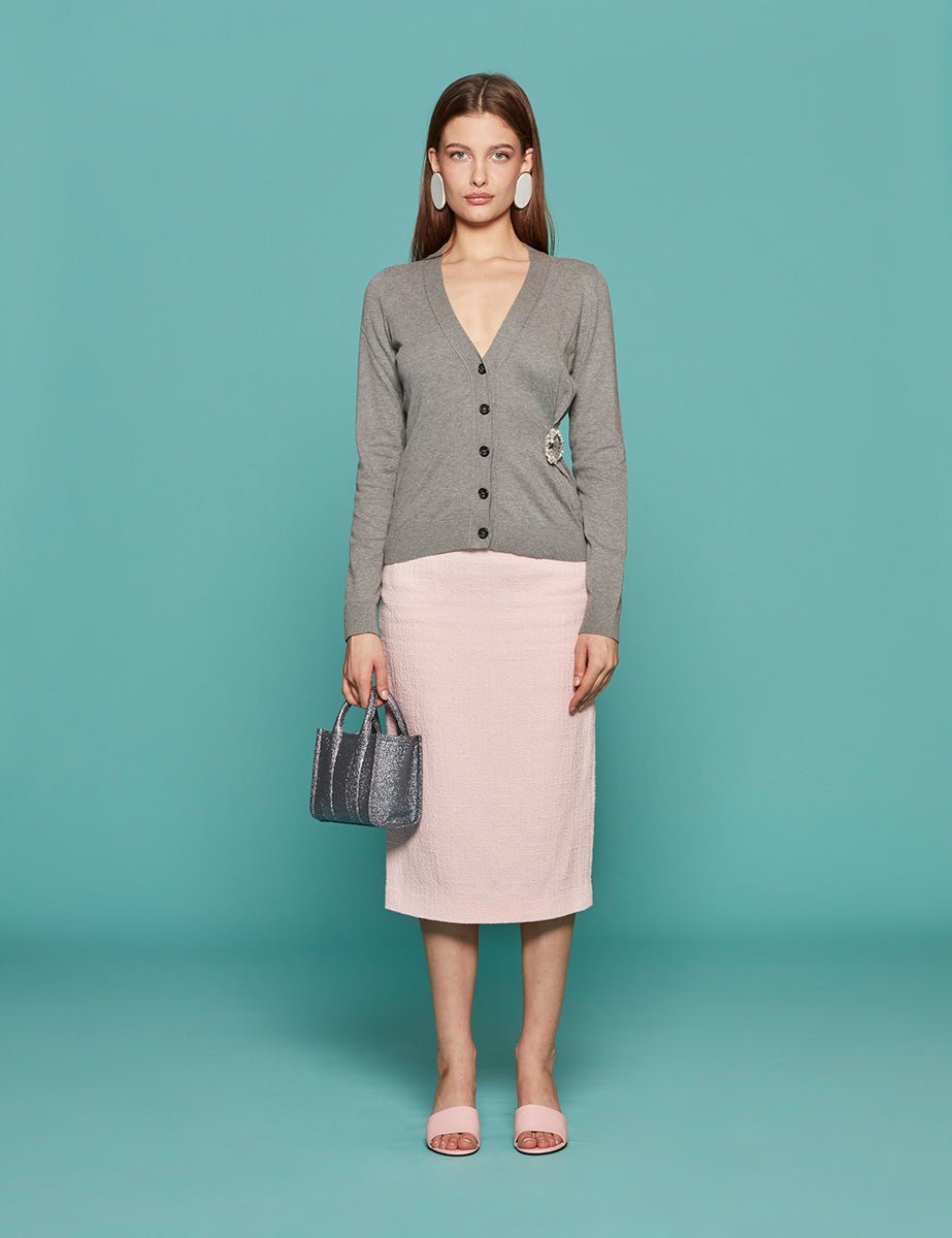 cardigan spilla gioiello grigio melange - n21 alessandro dell'acqua - cardigan