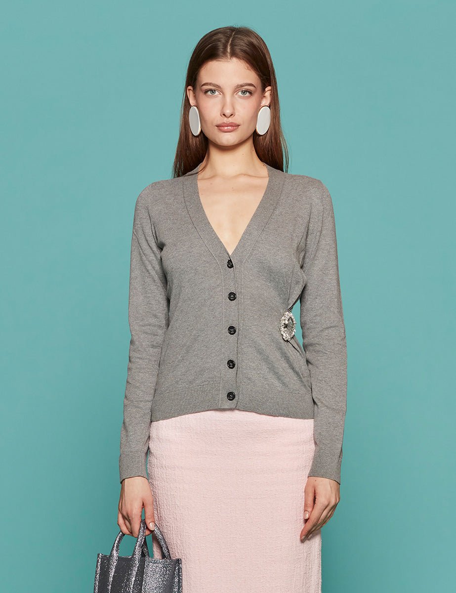 cardigan spilla gioiello grigio melange - n21 alessandro dell'acqua - cardigan