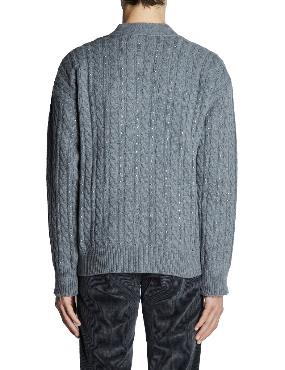 cardigan treccia borchie hotfix grigio - a paper kid - cardigan