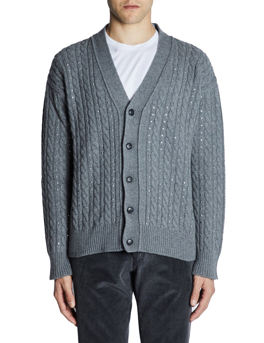 cardigan treccia borchie hotfix grigio - a paper kid - cardigan