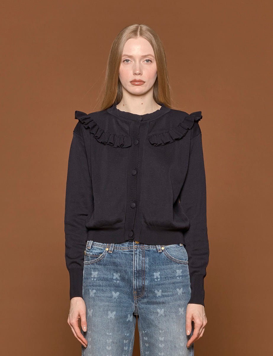 cardigan volant blu - Frida SRL