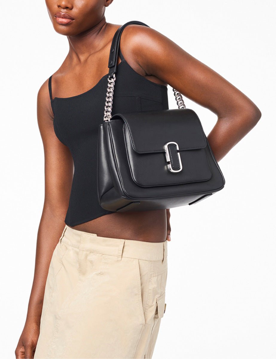 chain satchel leather black silver - Frida SRL