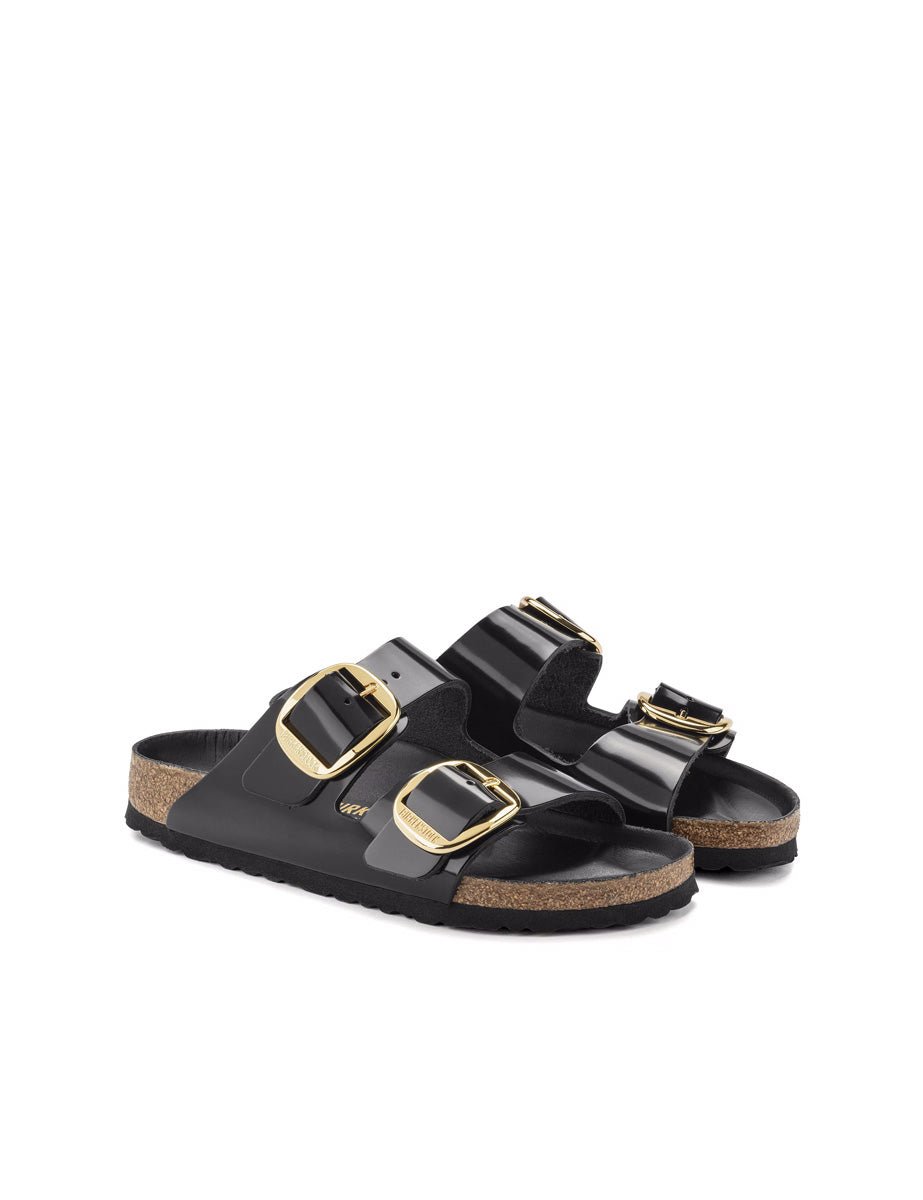 ciabatta arizona big buckle shine nero - birkenstock - ciabatta