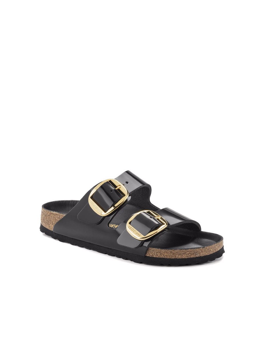 ciabatta arizona big buckle shine nero - birkenstock - ciabatta