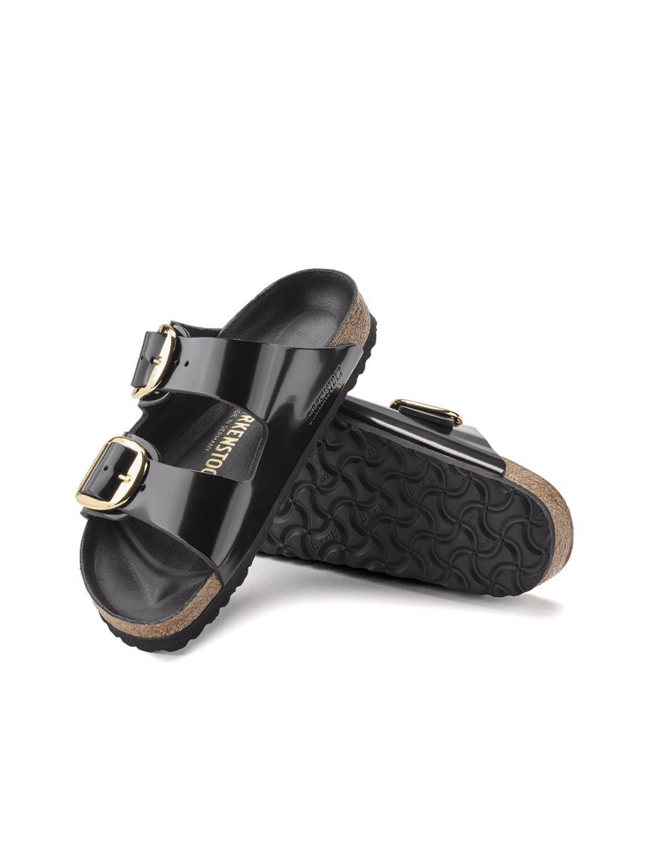 ciabatta arizona big buckle shine nero - birkenstock - ciabatta