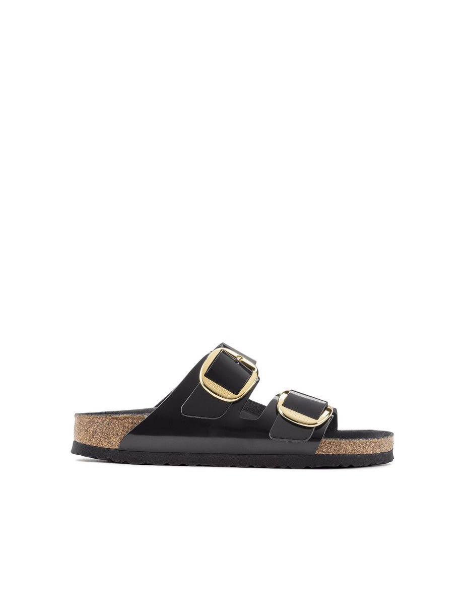 ciabatta arizona big buckle shine nero - birkenstock - ciabatta