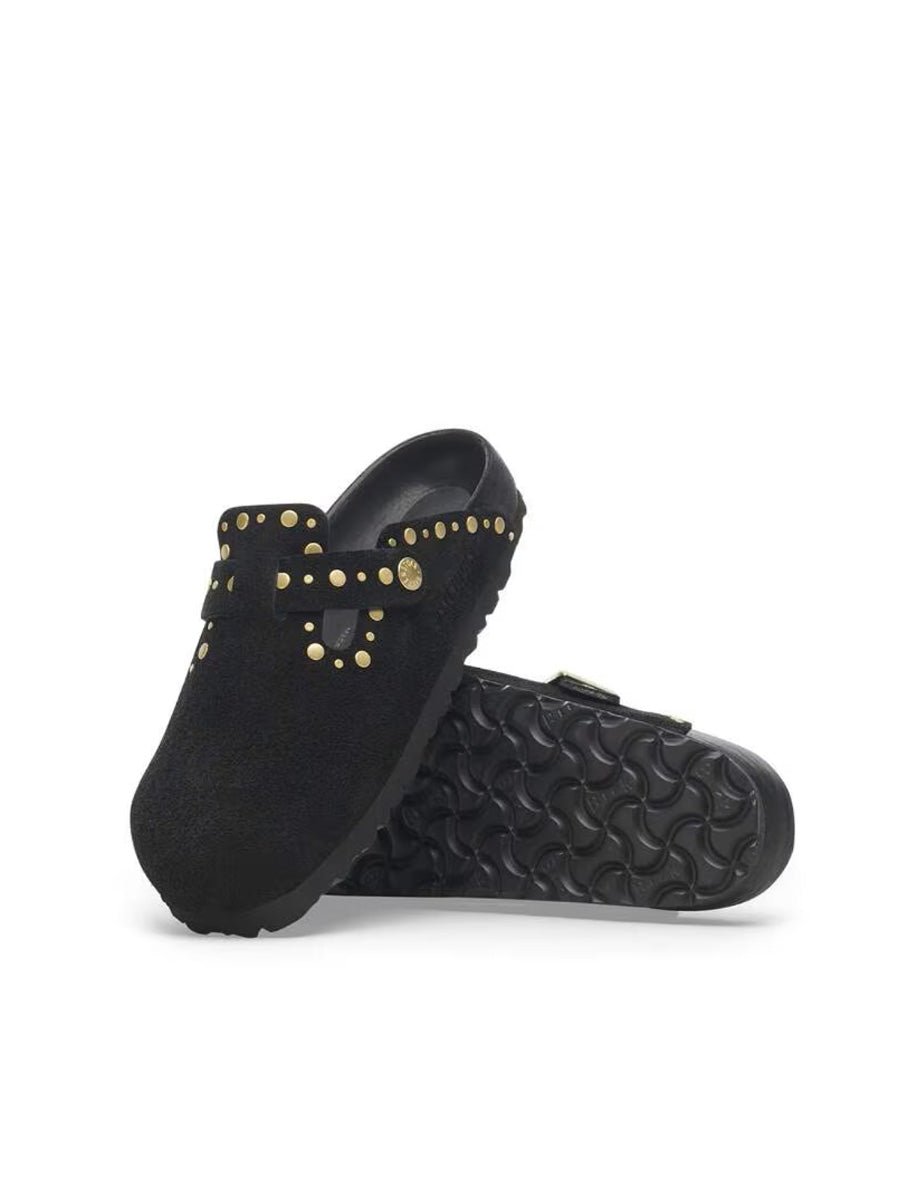 ciabatta boston rivet suede leather black - birkenstock - ciabatta