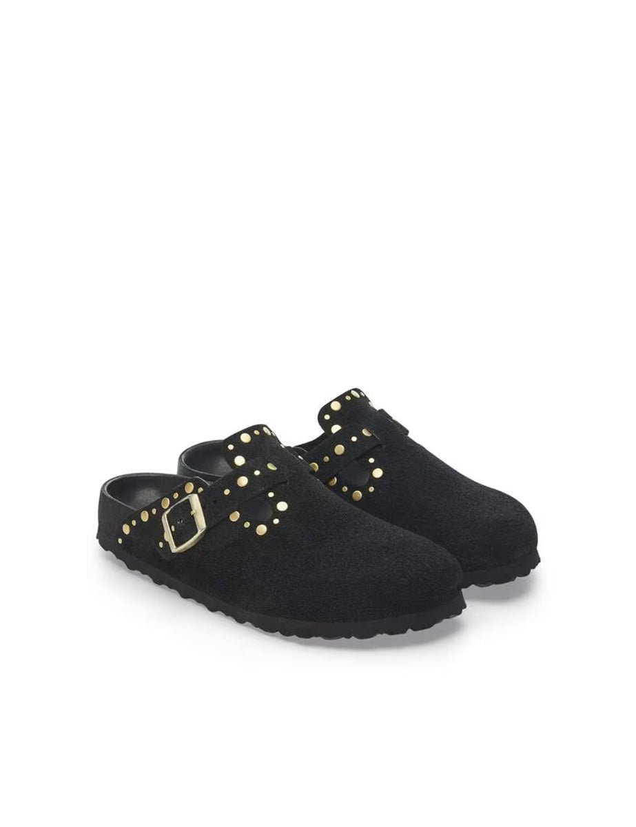 ciabatta boston rivet suede leather black - birkenstock - ciabatta