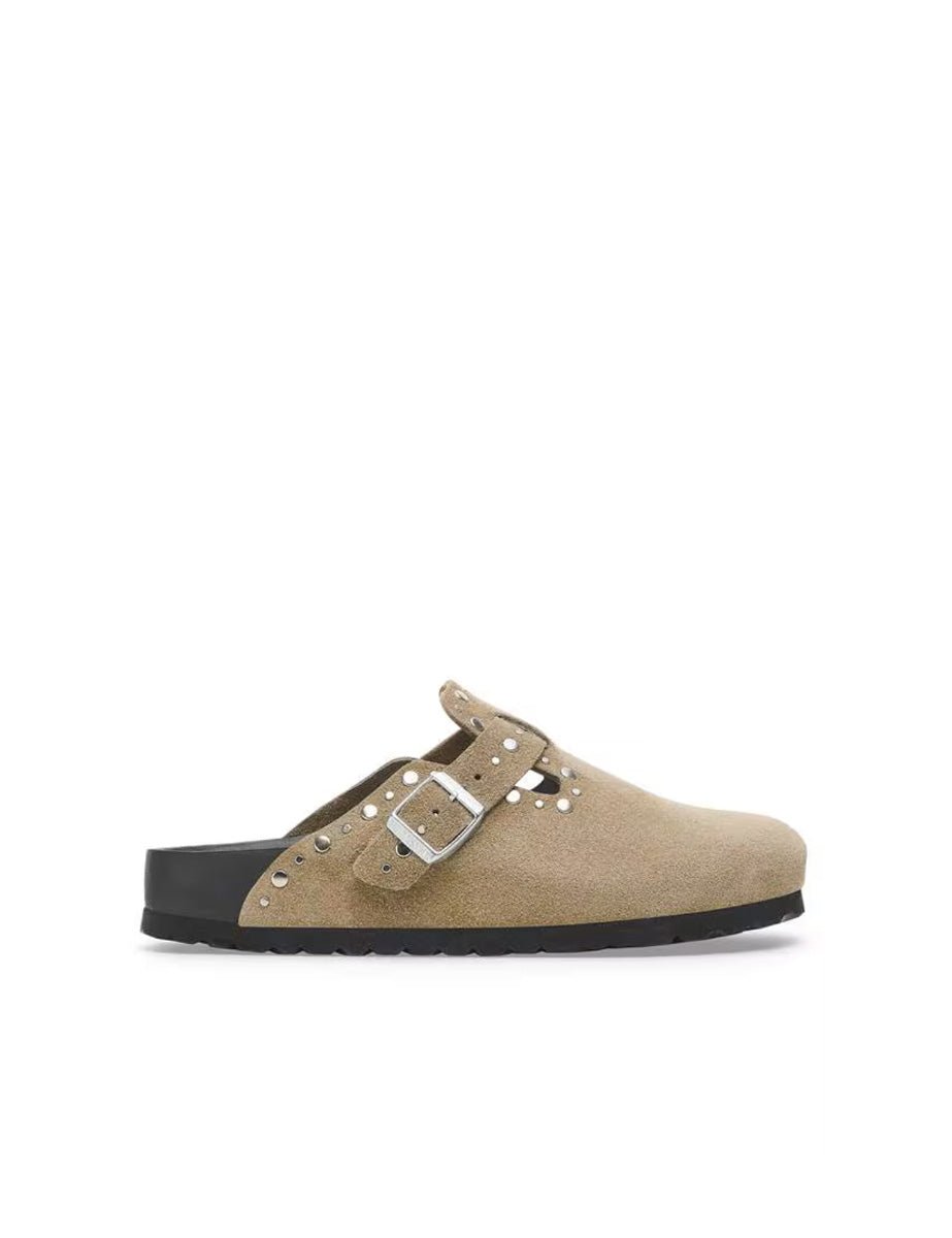 ciabatta boston rivet suede leather taupe - birkenstock - ciabatta