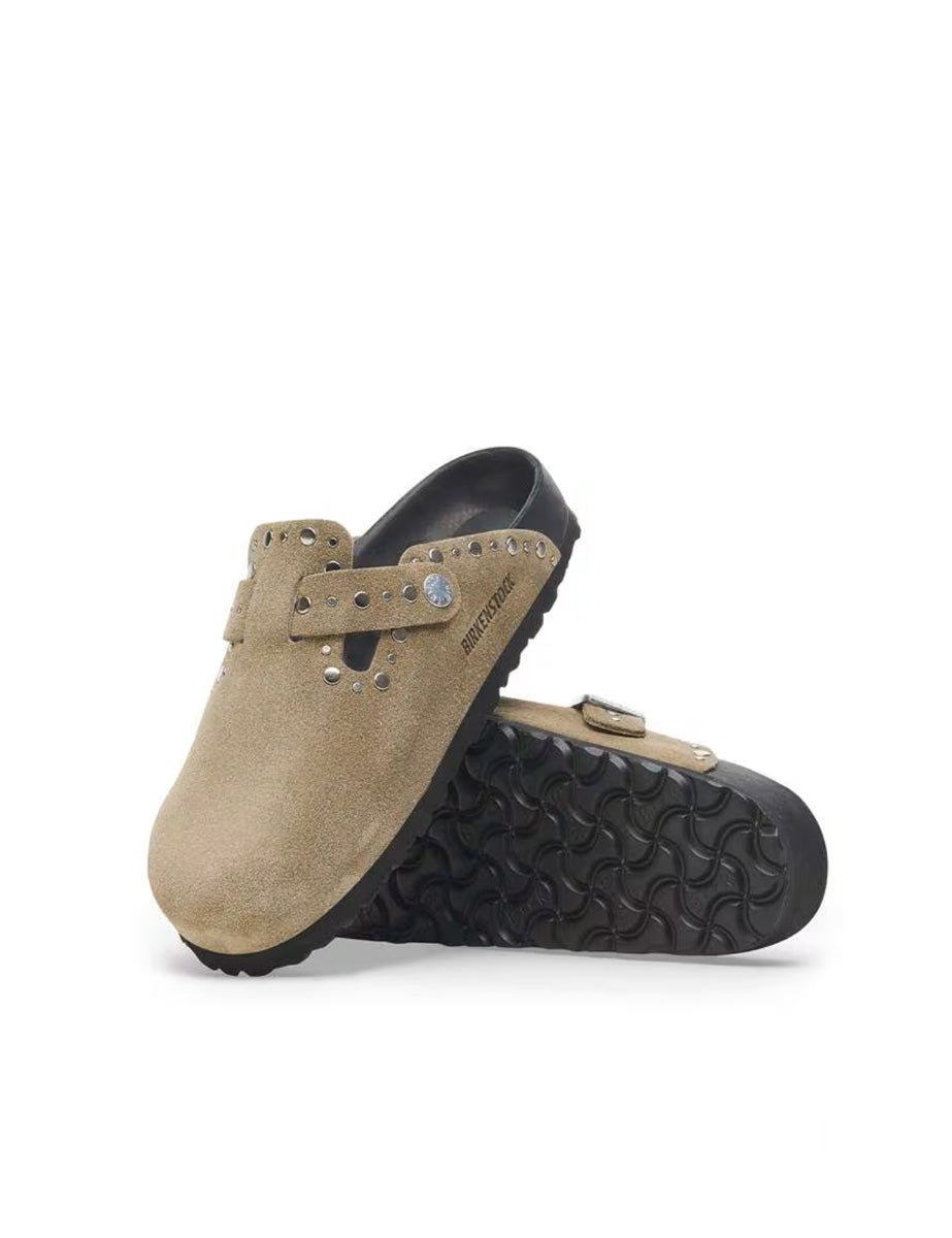 ciabatta boston rivet suede leather taupe - birkenstock - ciabatta