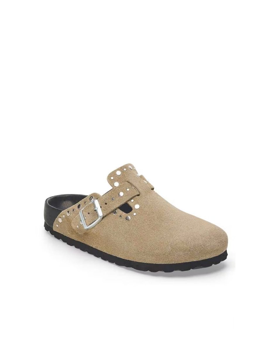 ciabatta boston rivet suede leather taupe - birkenstock - ciabatta