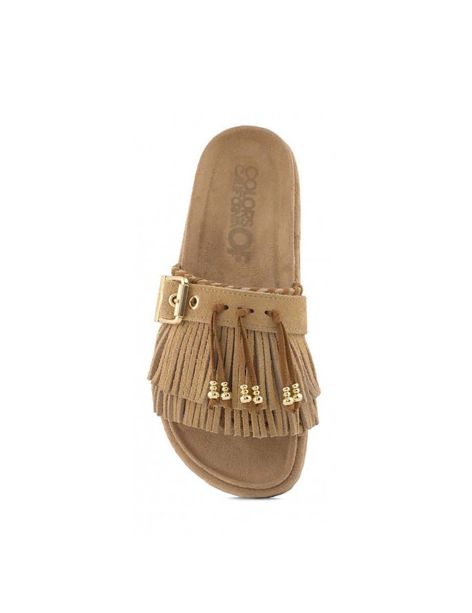ciabatta cow suede fringes cammello - colors of california - ciabatta