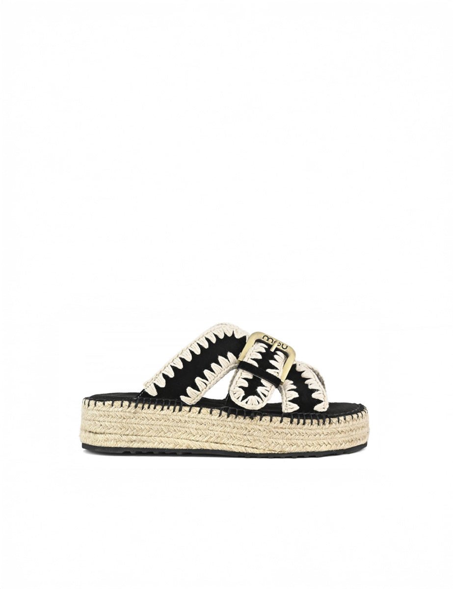 ciabatta incrocio jute nero bianco - mou - flat