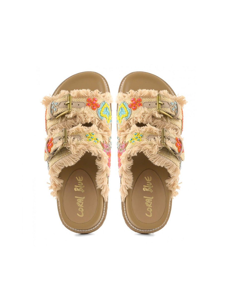 ciabatta rafia two band multicolor - coral blue - ciabatta