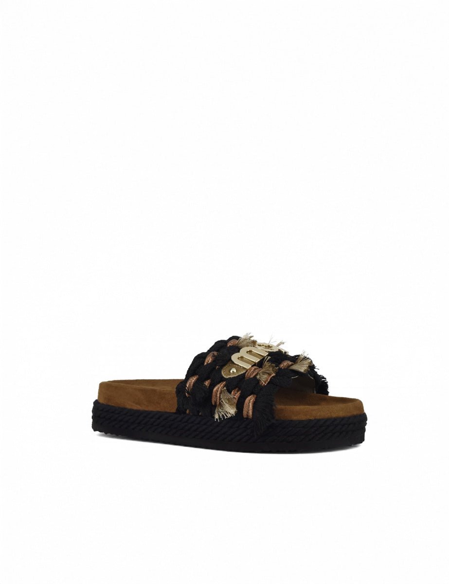 ciabatta ricamo nappine black - mou - ciabatta