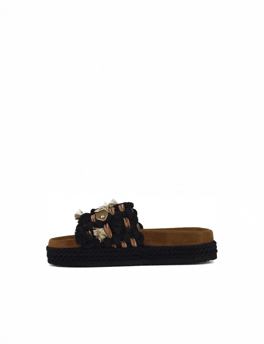 ciabatta ricamo nappine black - mou - ciabatta