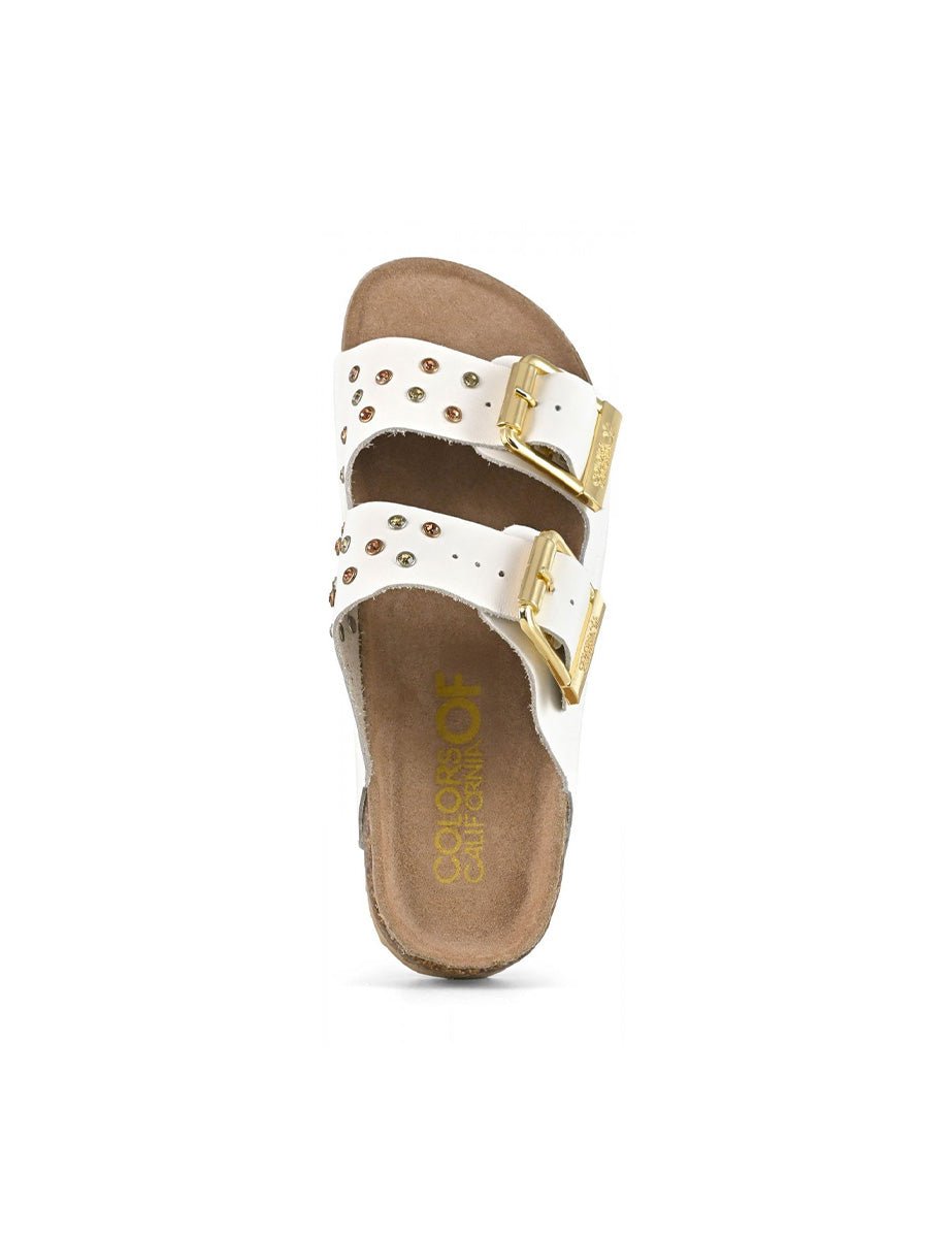 ciabatta two buckle nubuck strass bianco - colors of california - ciabatta