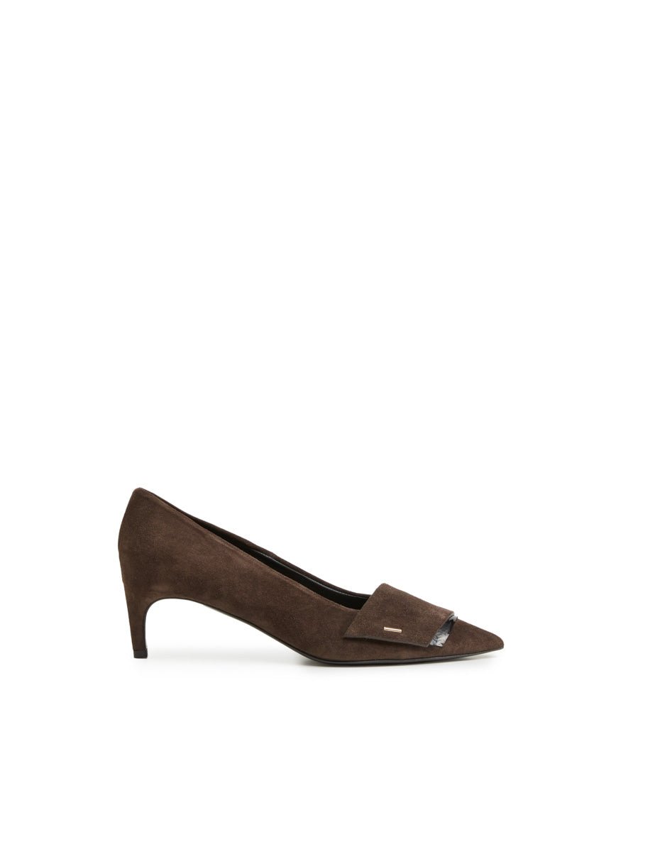 décolleté camoscio punta cacao nero - del carlo - decollete tacco