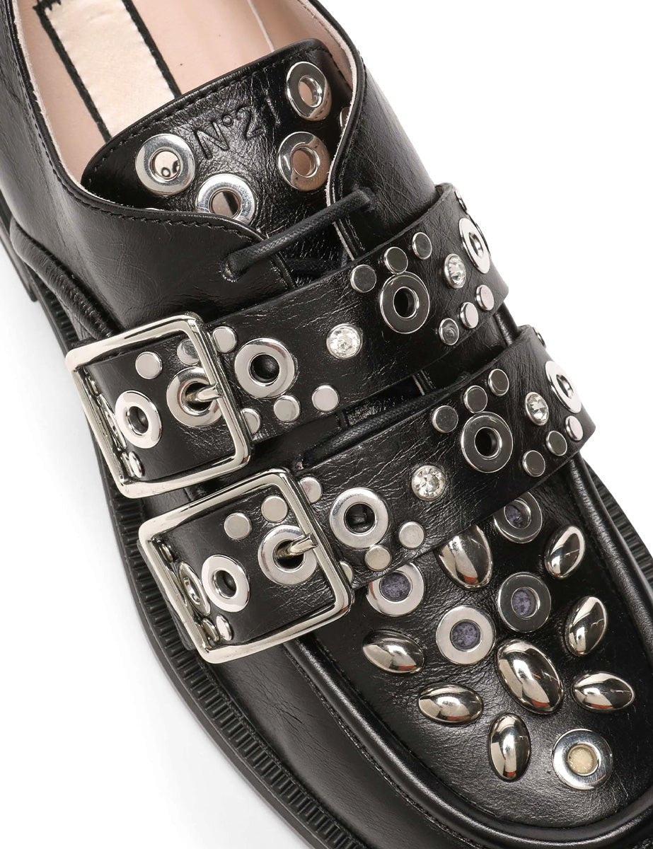 derby doppia fibbia studs leather black - n21 alessandro dell'acqua - mocassino