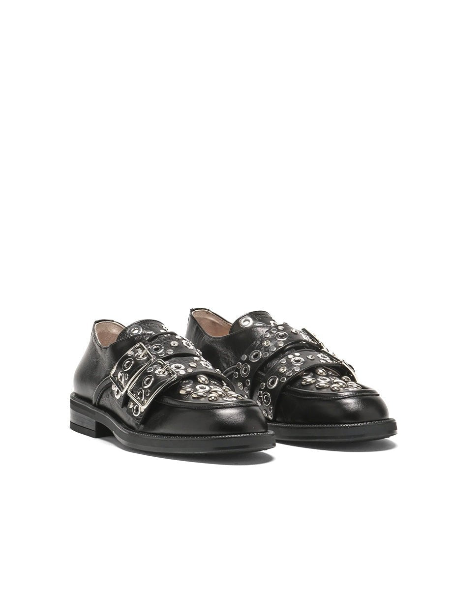 derby doppia fibbia studs leather black - n21 alessandro dell'acqua - mocassino