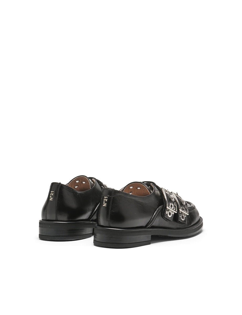 derby doppia fibbia studs leather black - n21 alessandro dell'acqua - mocassino