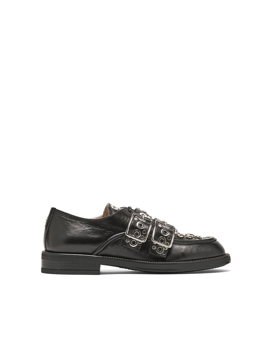 derby doppia fibbia studs leather black - n21 alessandro dell'acqua - mocassino
