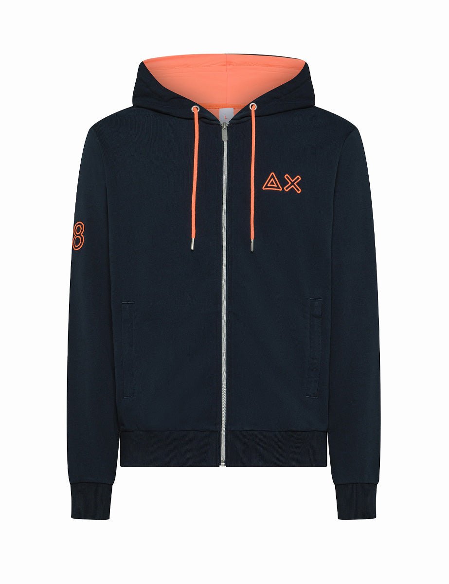 felpa cappuccio inserti fluo blu navy - sun68 - felpa