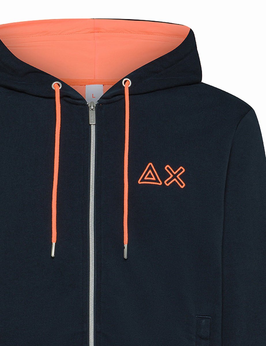 felpa cappuccio inserti fluo blu navy - sun68 - felpa