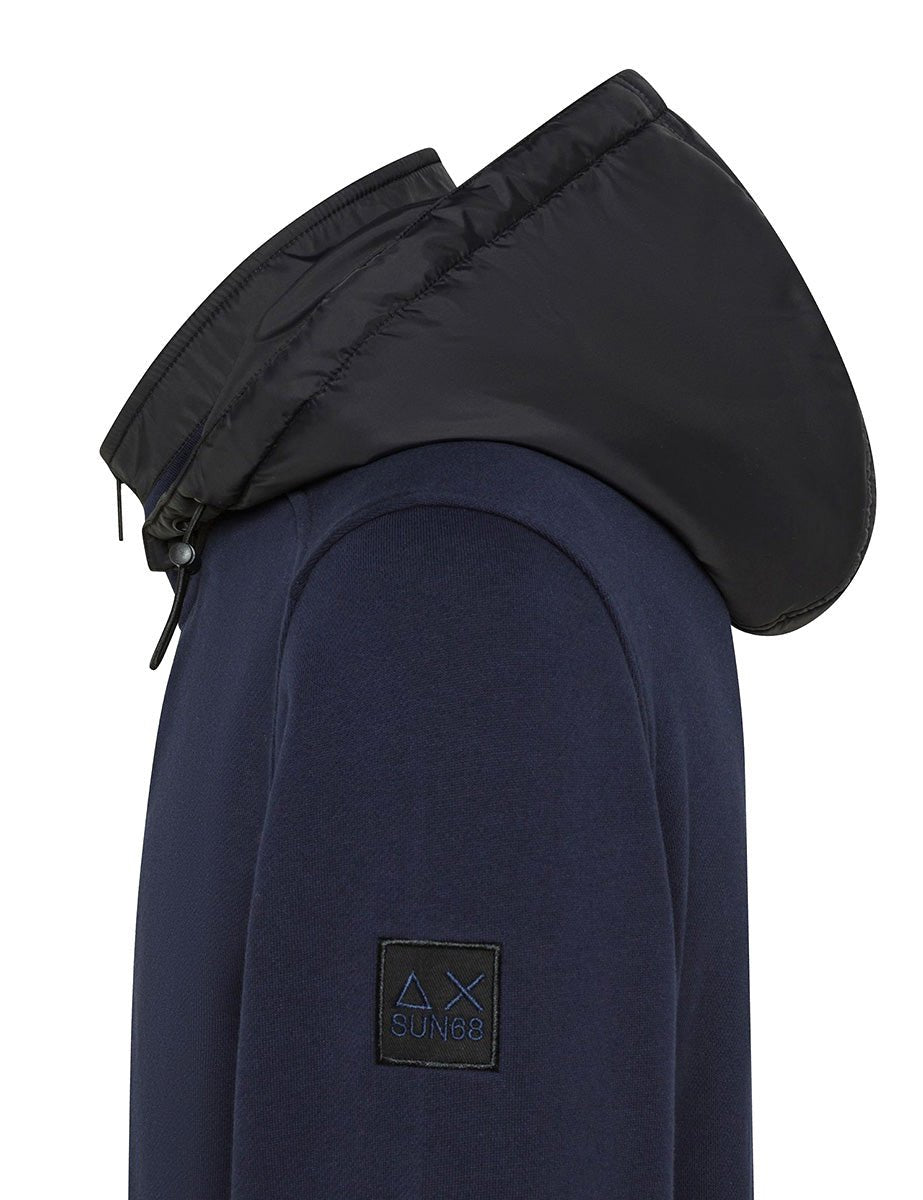 felpa cappuccio nylon blu navy - sun68 - felpa