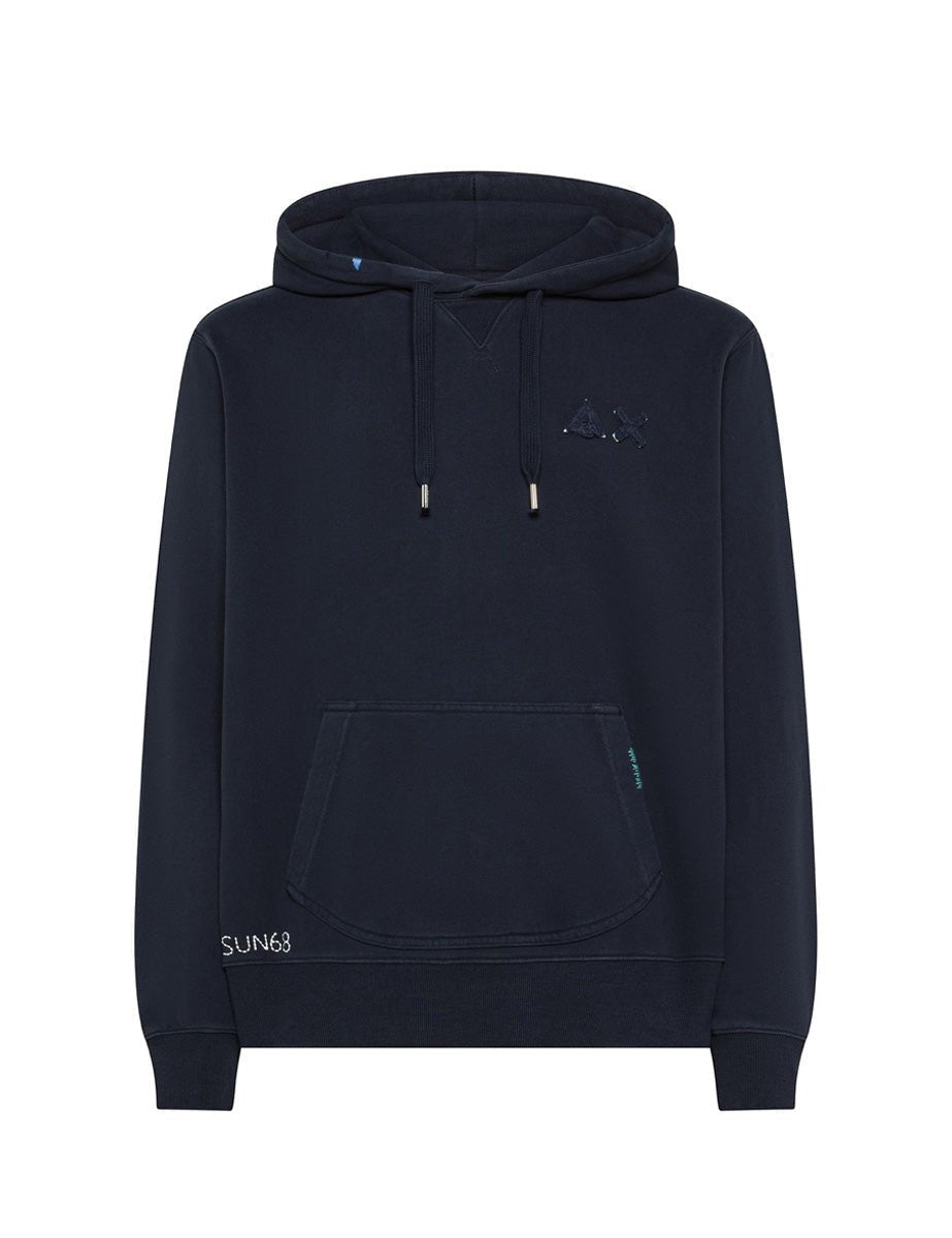 felpa cappuccio vintage blu navy - sun68 - felpa