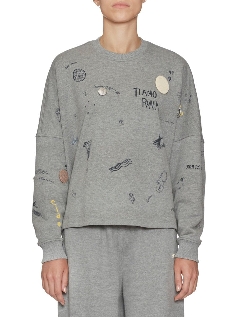 felpa girocollo scritte grigio melange - Frida SRL