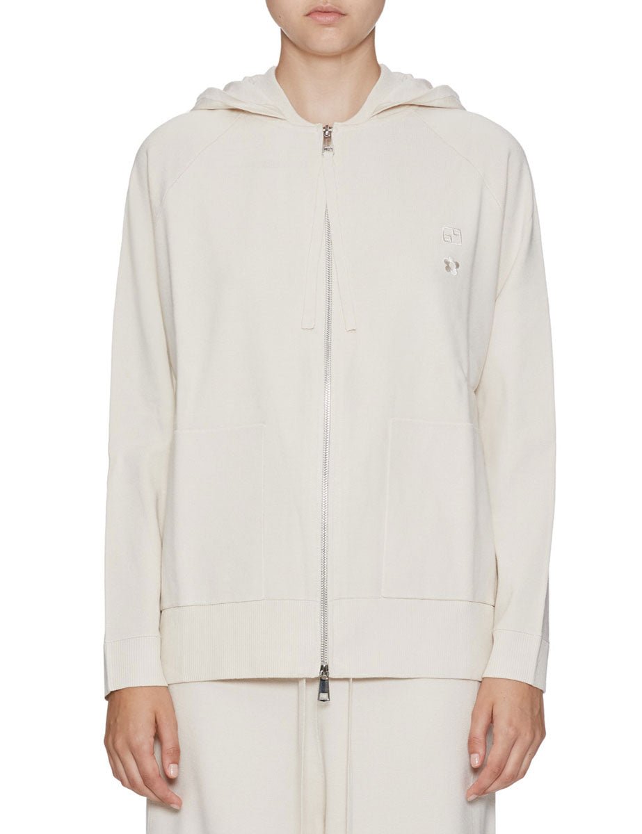 felpa maglia zip cappuccio cream - beatrice b - felpa