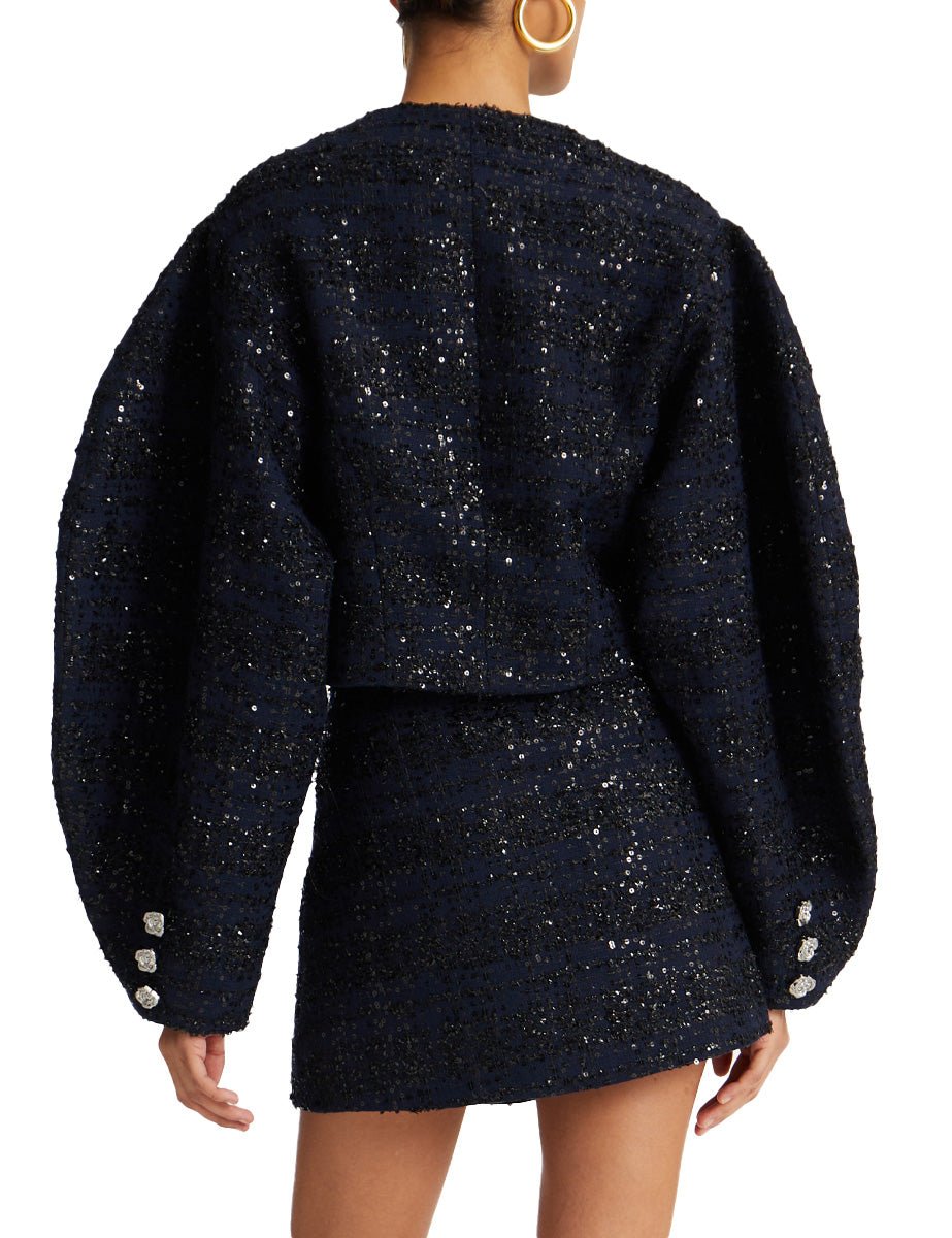 giacca crop boucle navy - rotate - giacca