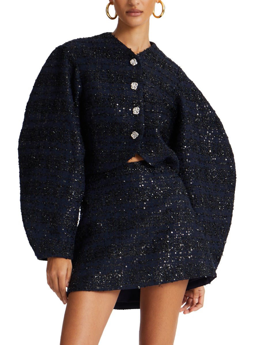 giacca crop boucle navy - rotate - giacca