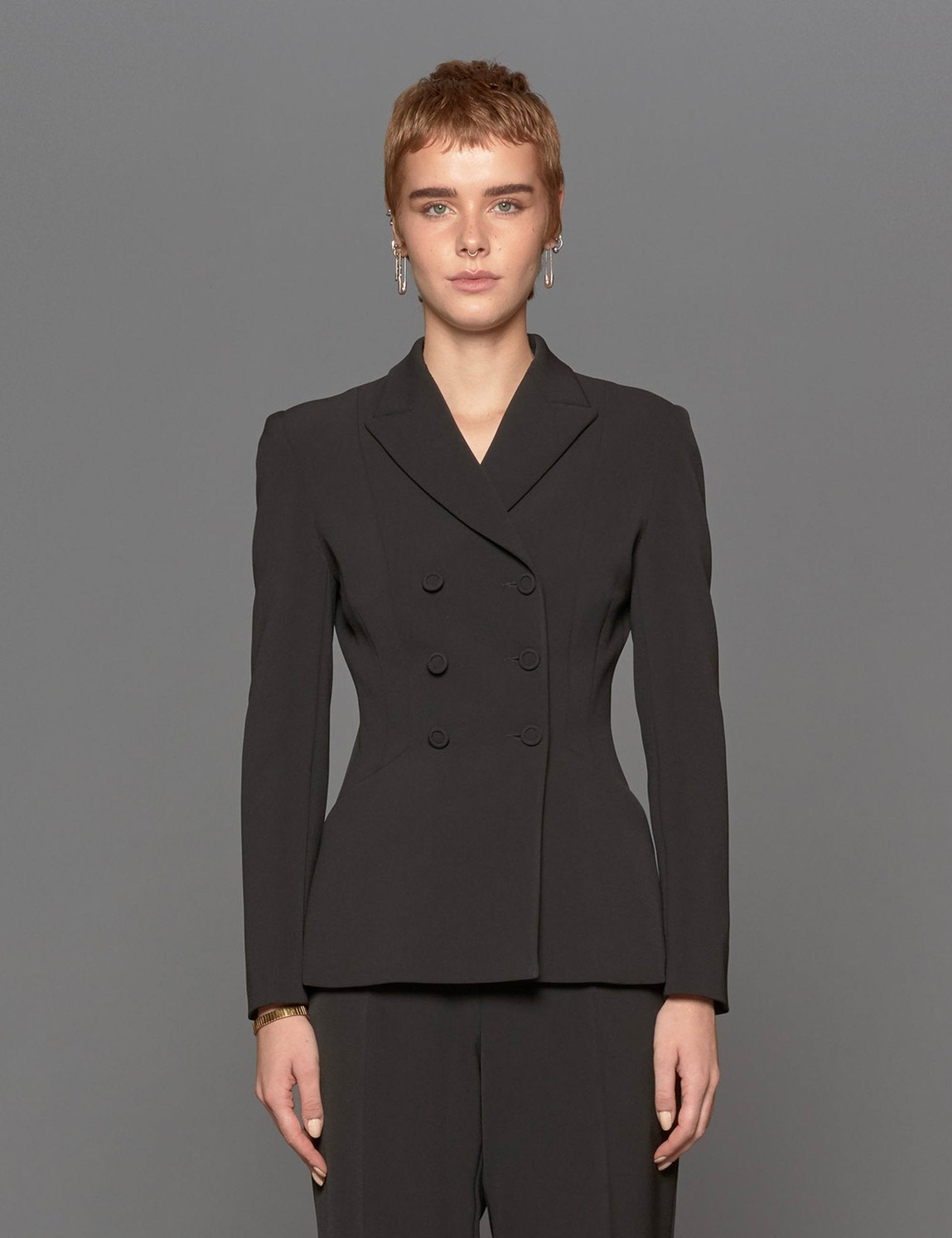 giacca doppiopetto crepe nero - blufrida - blazer