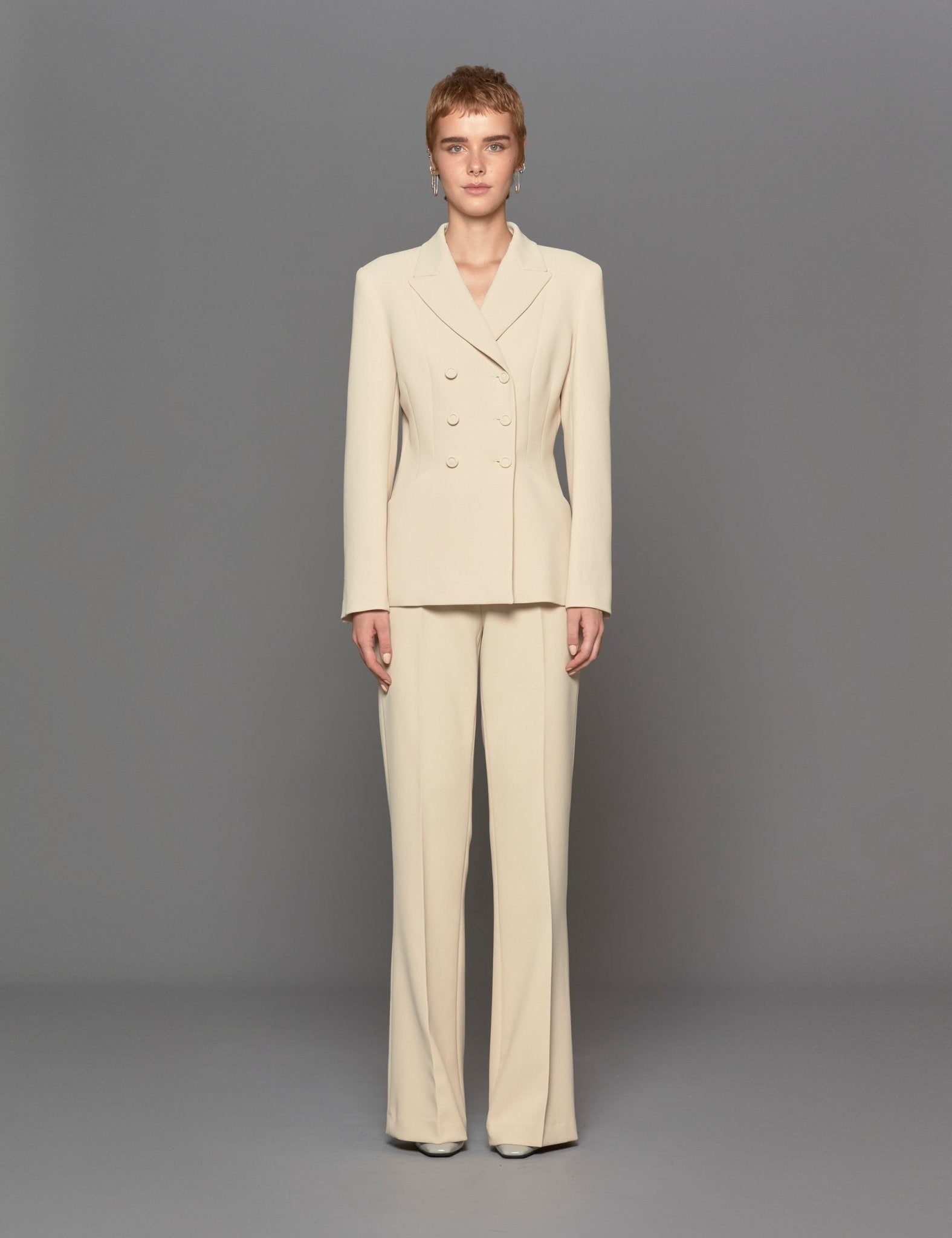 giacca doppiopetto crepe panna - Frida SRL