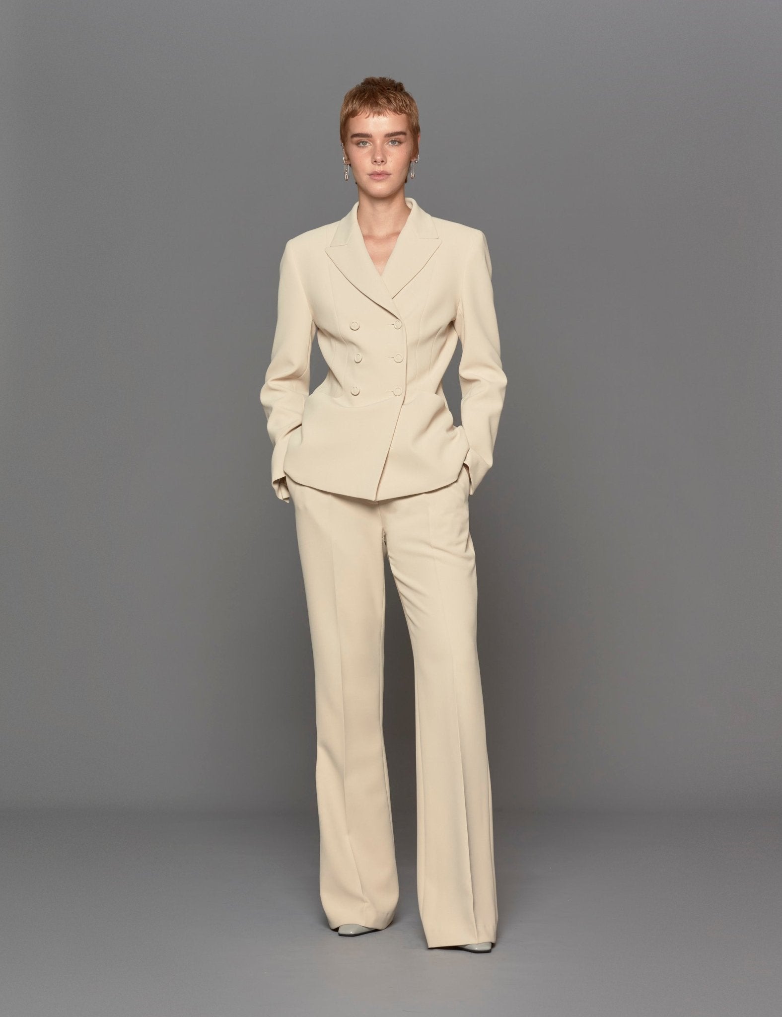 giacca doppiopetto crepe panna - Frida SRL