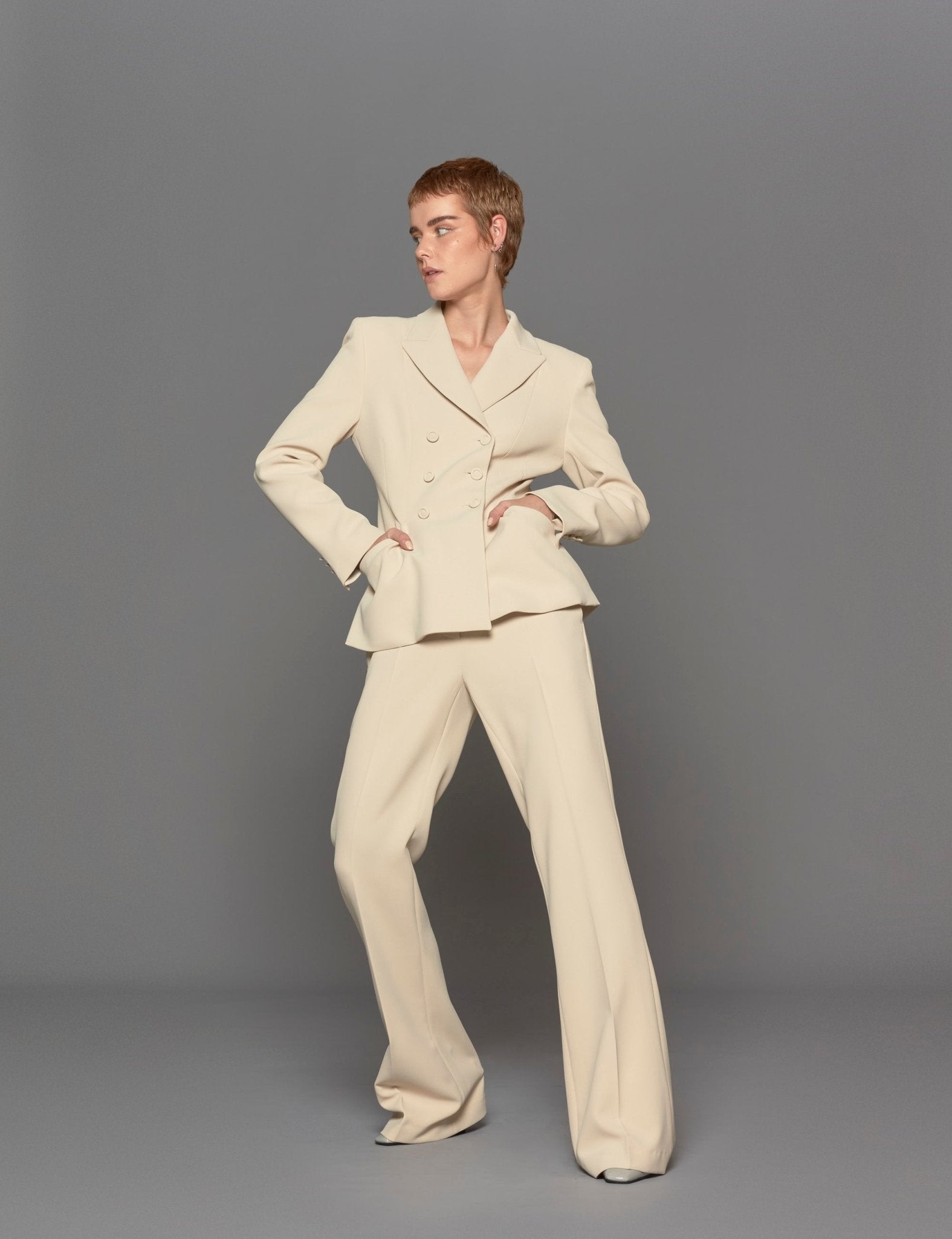 giacca doppiopetto crepe panna - Frida SRL