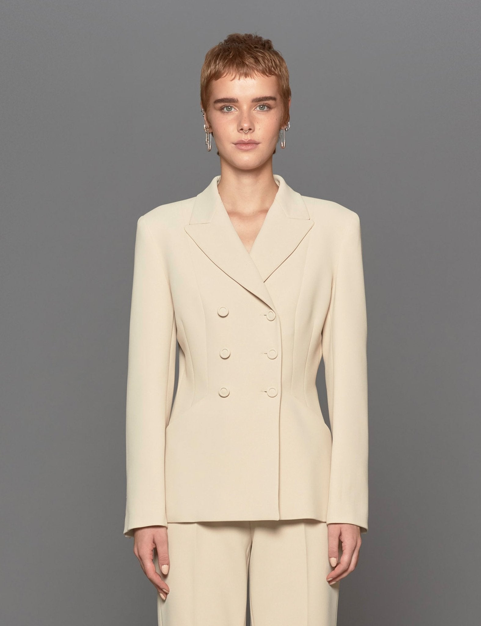 giacca doppiopetto crepe panna - Frida SRL