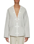 giacca kimono ricamo panno lana grigio perla - forte forte - giacca