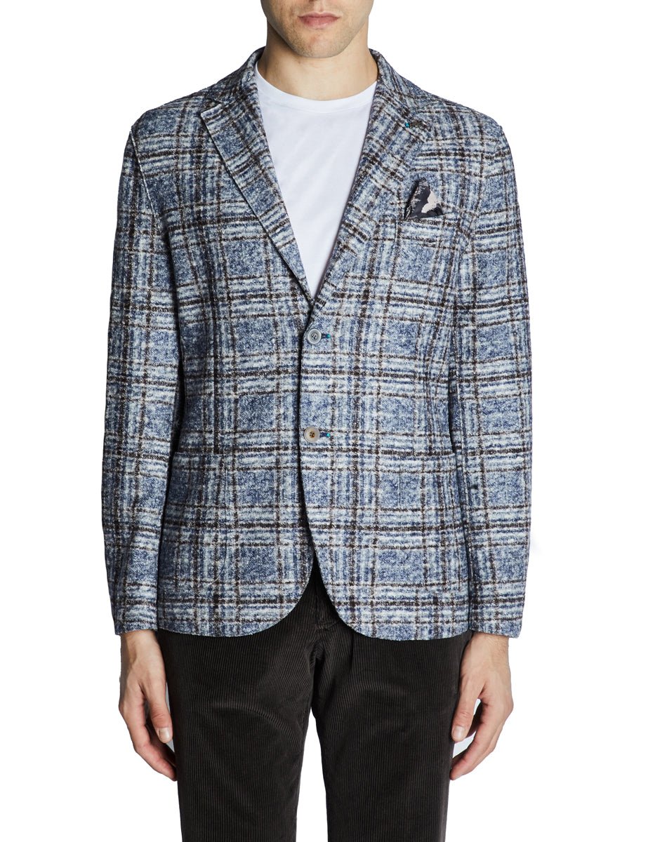 giacca monopetto fantasia quadri blu moro - bob - blazer
