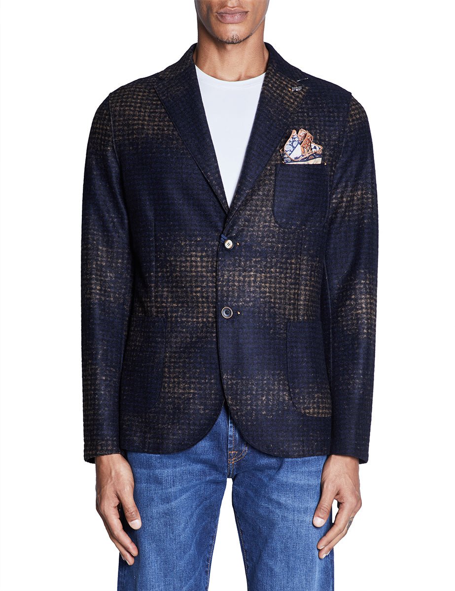giacca monopetto maglia fantasia blu verde - bob - giacca