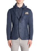 giacca monopetto maniche cappuccio maglia blu jeans - bob - giacca