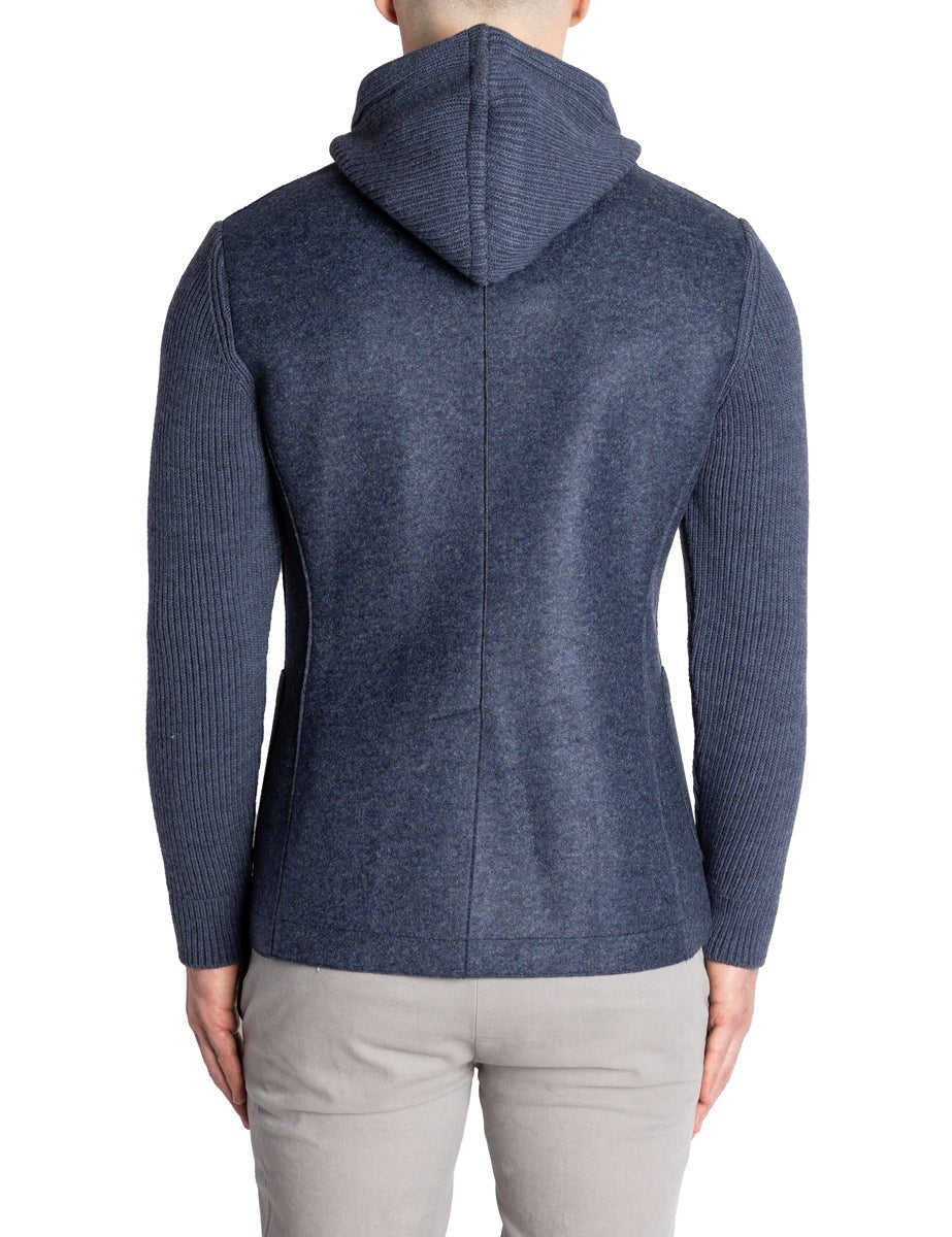 giacca monopetto maniche cappuccio maglia blu jeans - bob - giacca