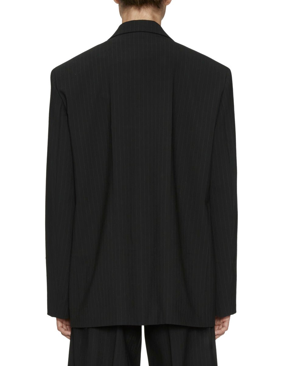 giacca over gessato fresco lana nero - Frida SRL