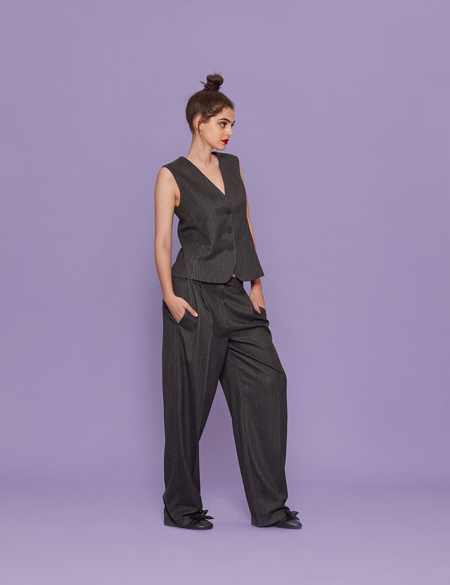 gilet monopetto gessato antracite - blufrida - gilet
