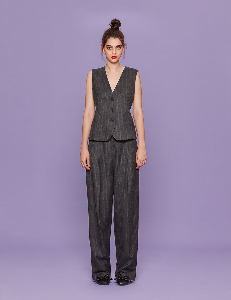 gilet monopetto gessato antracite - blufrida - gilet