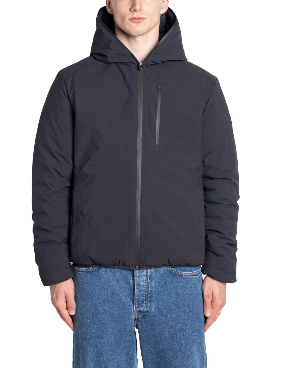 giubbotto cappuccio double ezra blu nero - save the duck - giacca